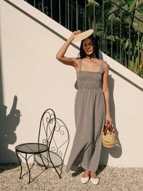 Whimsy + Row Sophie Tie Strap Dress Black Gingham